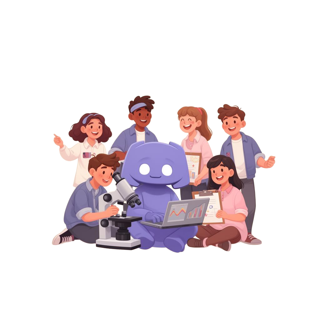 Cartoon students doing science together