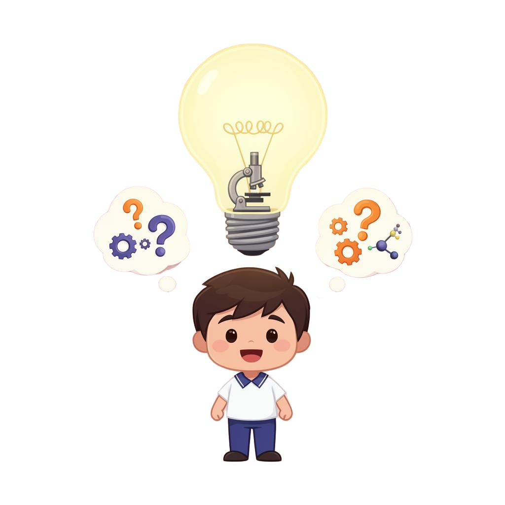Cartoon student with a glowing lightbulb